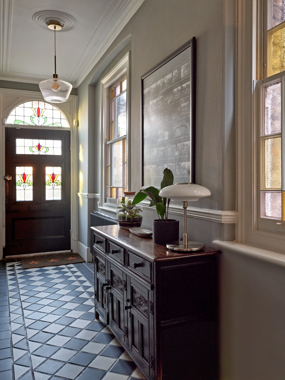 Restored Victorian hallway with original tiled floor, Hornsey